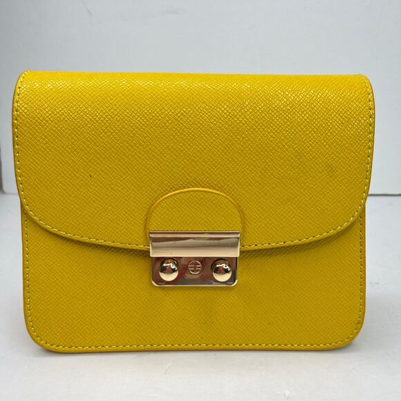 Shoulder Mini Tote Bag Purse Gold Chain Mustard Yellow Women’s #577 - Picture 1 of 12